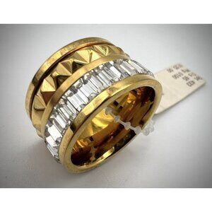 Michael Kors Gold Tone Pyramid Baguette Barrel Ring NEW Size 7